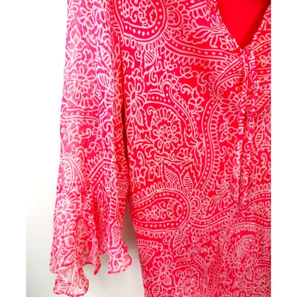 Carole Little Sheer 100% Silk Top w Sequins Layered Ruffled Sleeves SZ 1X - Picture 6 of 7